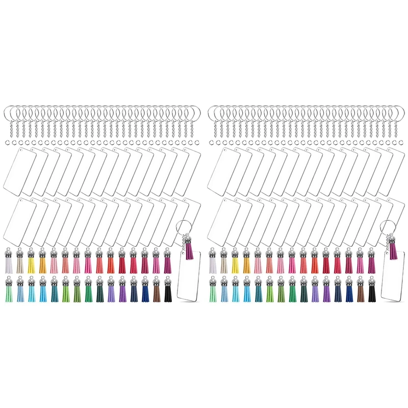 

240 Pcs Acrylic Keychain Blank Tassel Pendant Set Includes Rectangular Transparent Acrylic Keychain