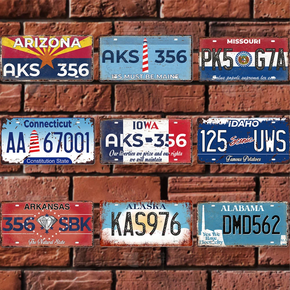 9 قطعة لوحة ترخيص لوحة معدنية عتيقة طقم طلاء حديد مستطيل 30x15 سنتيمتر #4