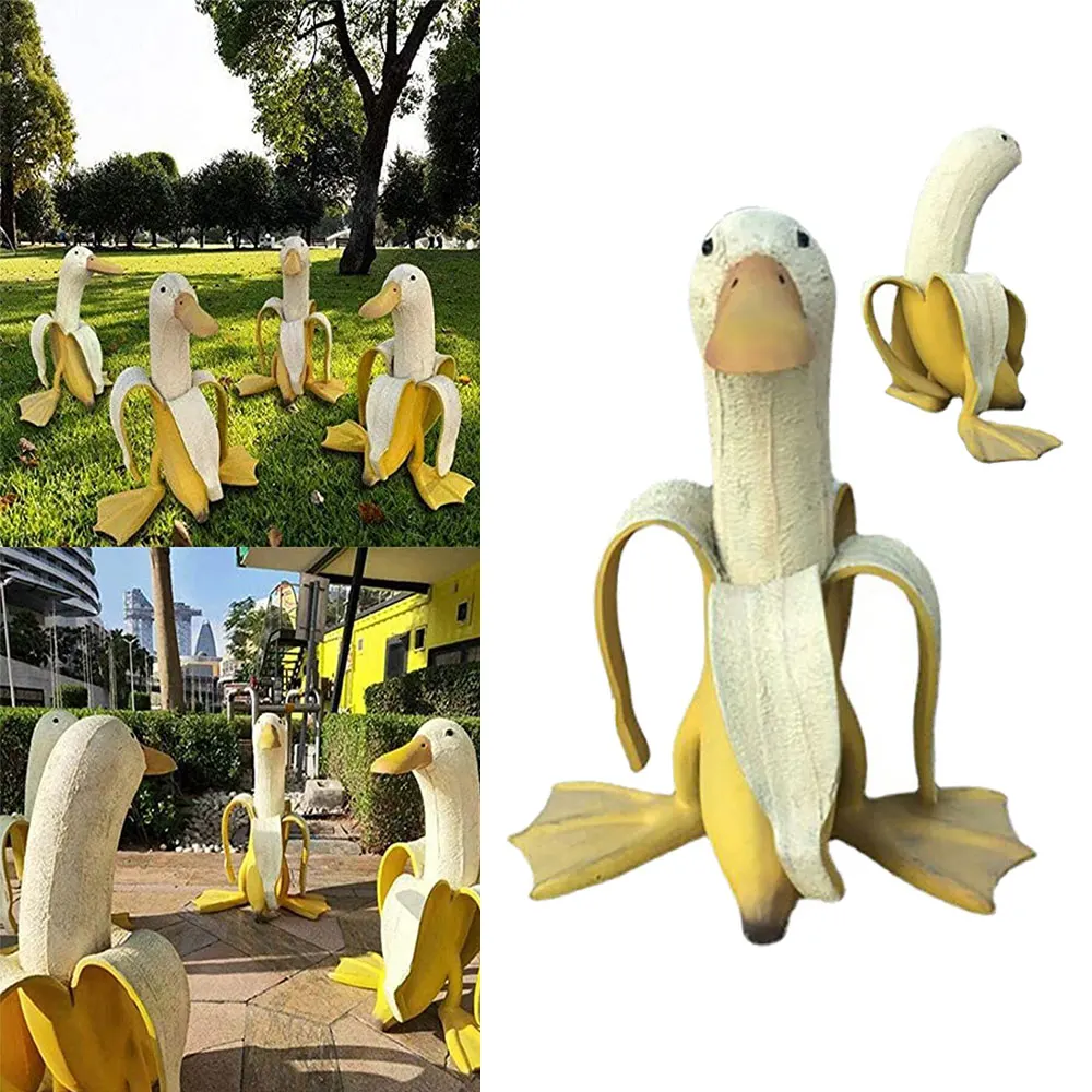 Banana Duck Statue Creative Resin Banana Duck Sculpture Funny Whimsical Banana Duck Yard Art for Outdoor Home Garden Lawn Patio