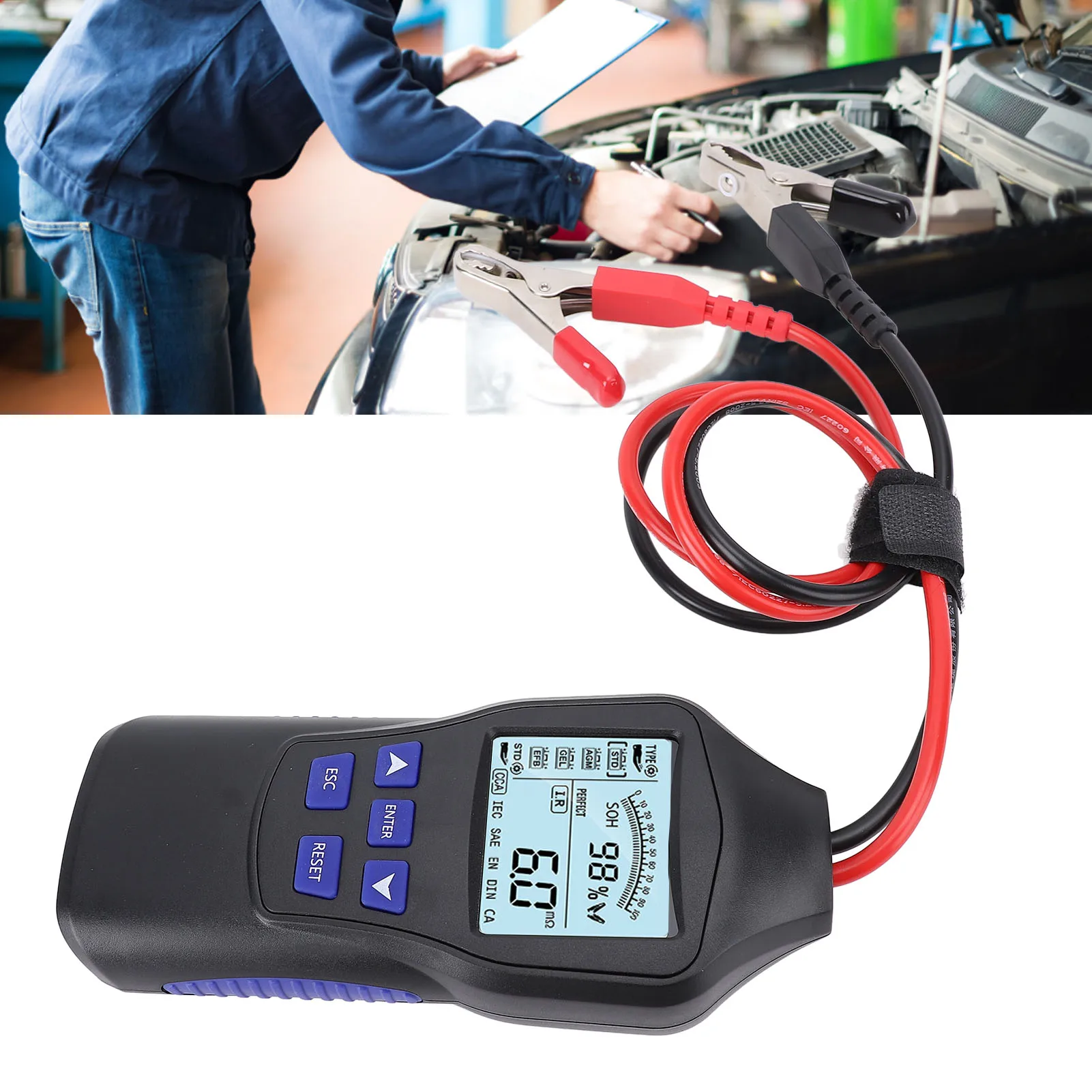 

12V/24V Car Battery Tester - LCD Display for Voltage/Current Check, Works on Motorcycle, Truck, Boat & RV