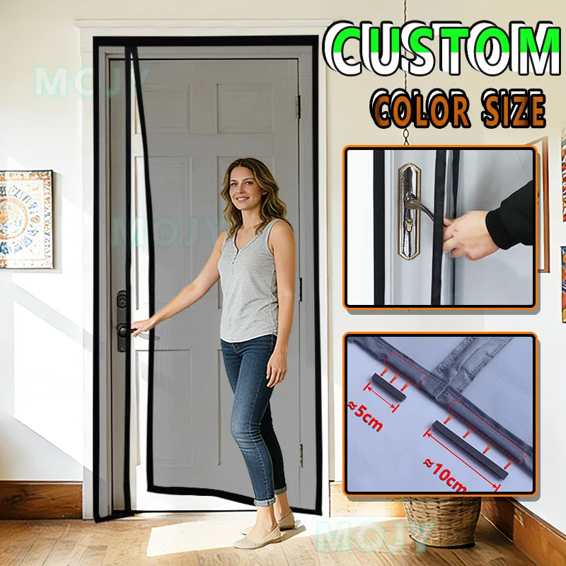 Strong Magnetic Door Mosquito Net Screen Mesh Black White Gray Custom Size Curtain Fly Insect Auto Closing Invisible For Outdoor