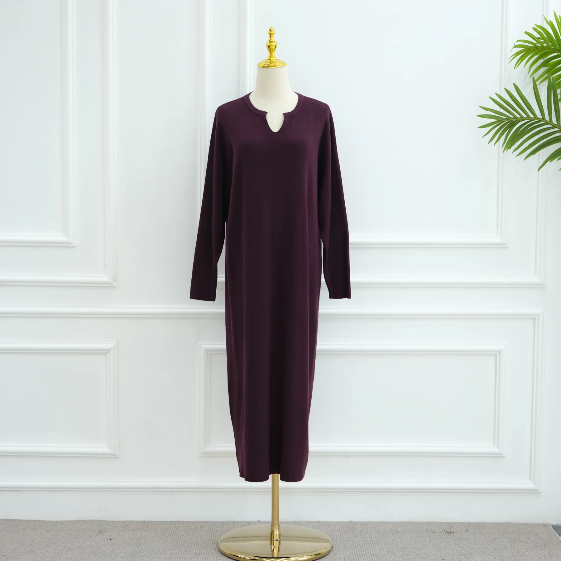 

FW25 MIZON New High Quality Ultra Soft Knit Dress for Women Long Dress with stylish keyhole neckline casual Dress for Daily Life