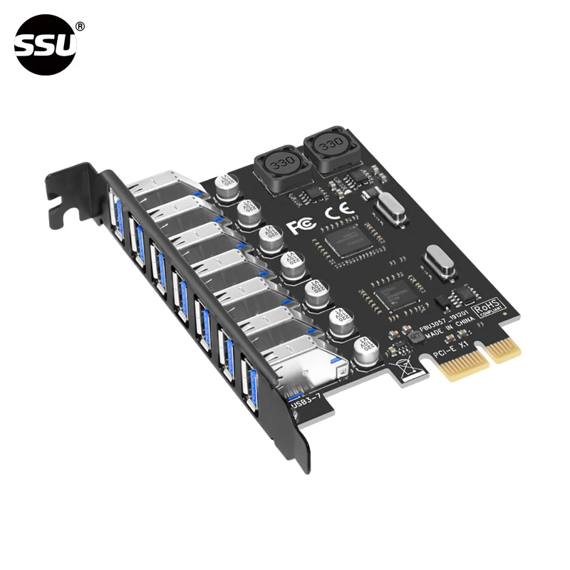 7 Port USB3.2 Gen1 Expansion Card PCIe X1 to USB3.0 Expansion Adapter 5Gbps for Windows, Linux