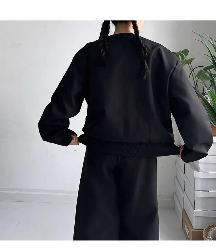 HUISONG Korean Minimalist Collarless Blazer Versatile Short Jacket Cardigan Double-Zip Loose Casual Top Fashion Spring Autumn