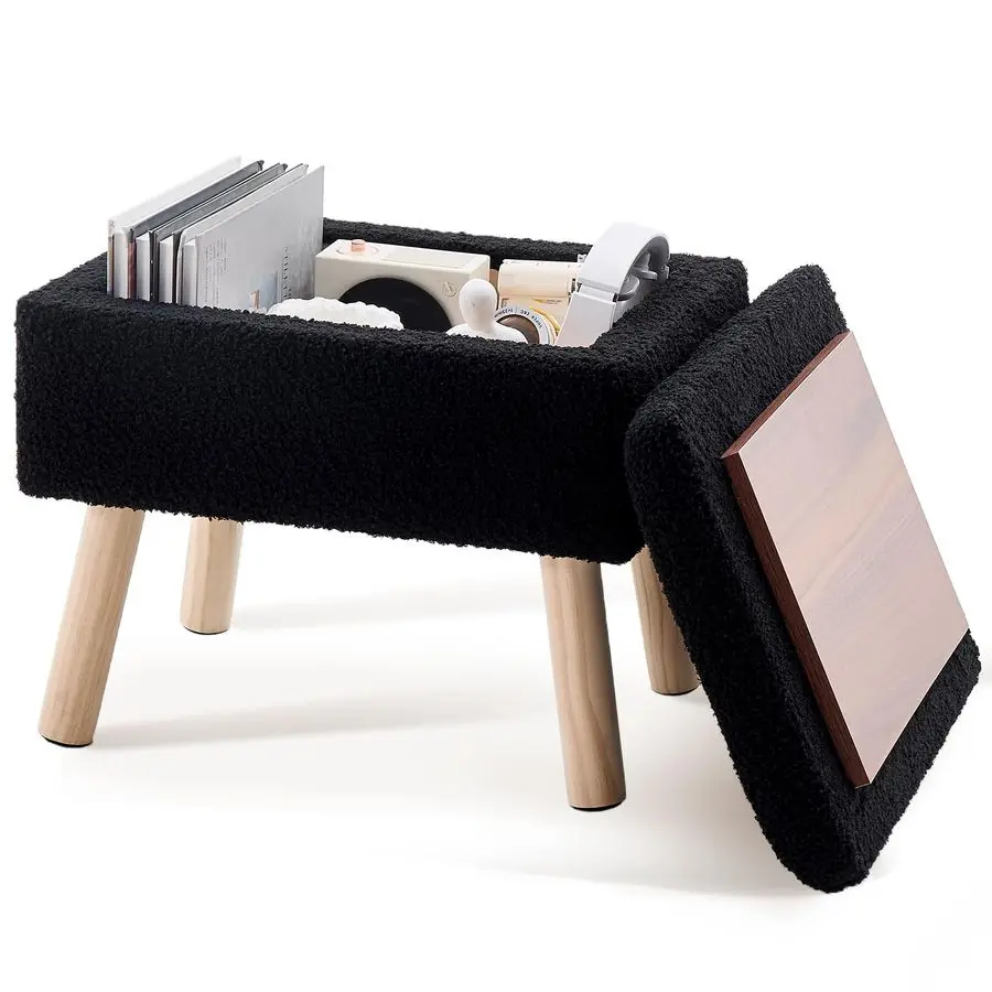 

Одноместный пуф-оттоманка в современном стиле с мягким сиденьем, табурет из плюшевого велюра на деревянных ножках, маленький квадратный пуф для гостиной и спальни