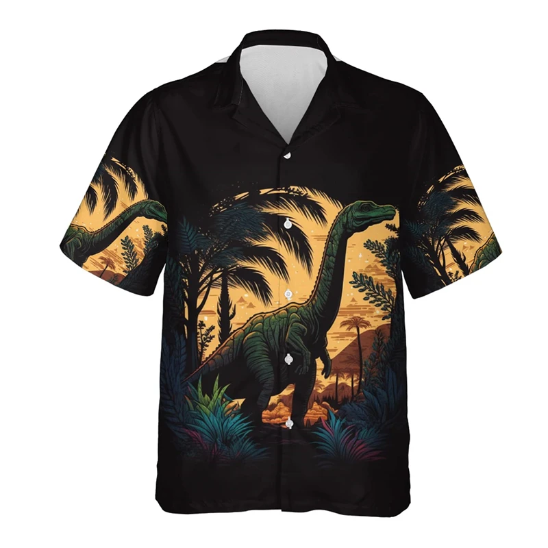 Chemises hawaïennes imprimées en 3D de dinosaure mignon pour hommes et femmes, chemisiers à vocation, chemise à revers, vêtements D37pour hommes, chemisiers animaux