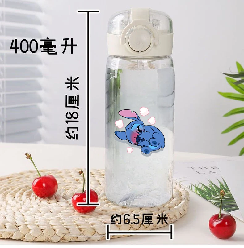 400ML Disney Stitch Water Cup Cute High-value Male and Female Straw Plastic Cup High Temperature Resistant Plastic Portable Cup