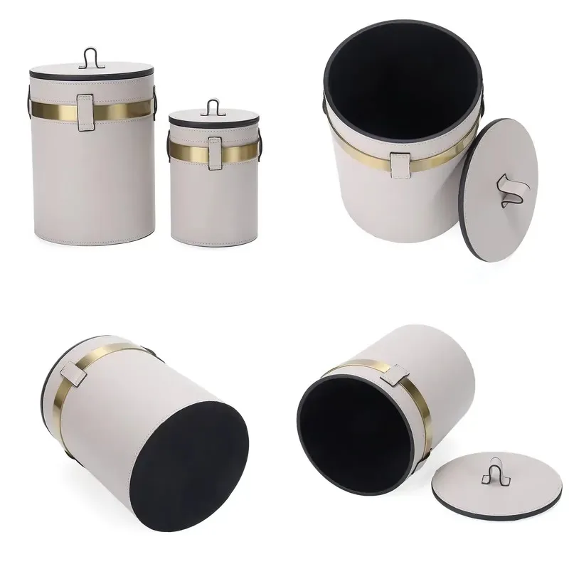 Leather round desktop carousel storage box for pens, colored pencils, markers and crafts, durable and sturdy