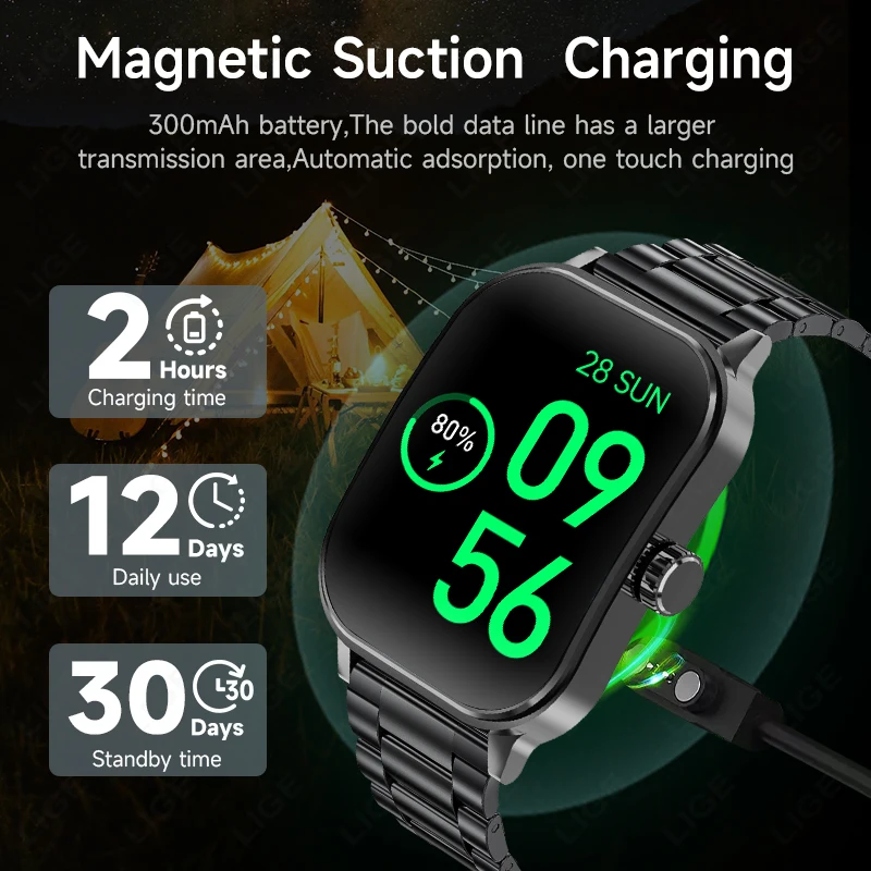 LIGE Smart Watch Men Wireless Call 100+ sports Modes Digital Watch 3D Screen Full Touch AI Voice Female Health Reminder Bracelet