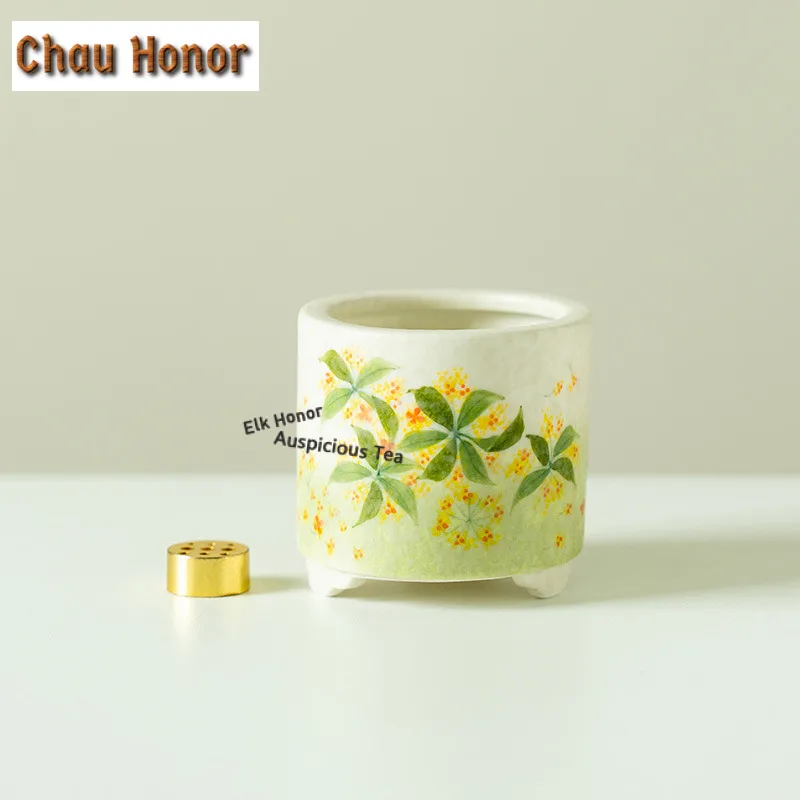 Hand-painted Osmanthus Flowers Incense Holder Water Fountain Decoration Incense Burners Aromatherapy Censer Tea Services Craft