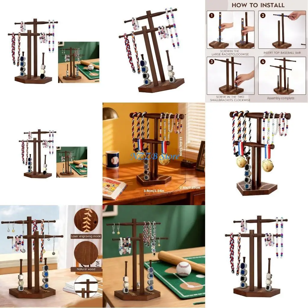 

T21F Secure Base Wooden Rack for Sports Rings Necklaces Championship Display Decoration