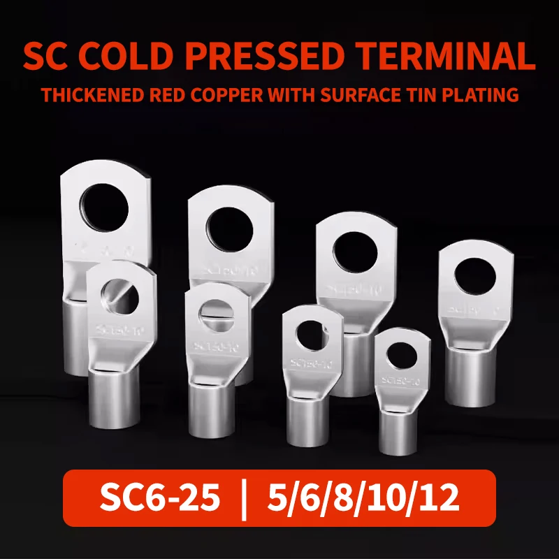 100/500 pcs  Copper Wire Lugs Ring Connector Bare Cable SC Crimp Terminal SC6-5 SC6-6 SC6-8 SC10-6 SC10-8 SC16-6 SC16-8 SC26-6