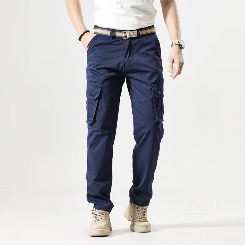 Men's Clothing Zipper Button Solid Pockets Sashes High Waisted Casual Spring Autumn Cargo Sweatpants New in Vintage Pants