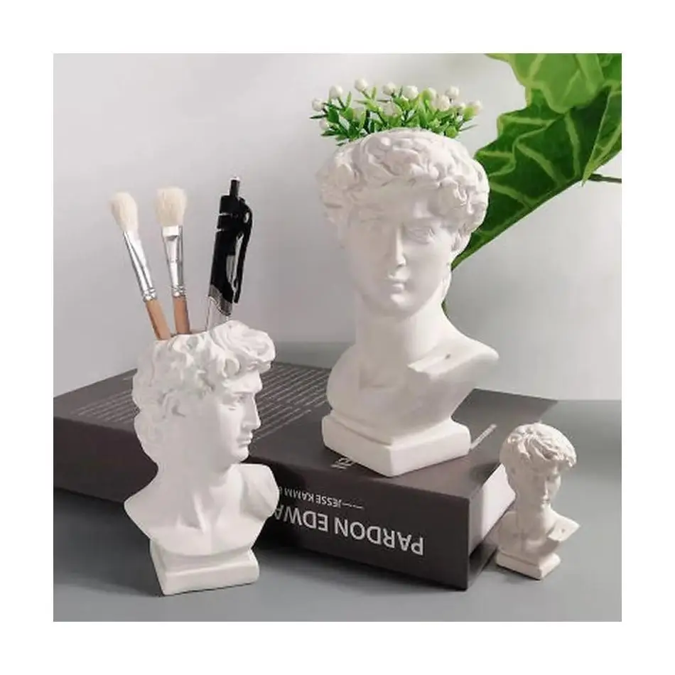 Makeup Brush Storage Pen Holder David Statue Resin Medici Vase Desktop Organizer Home Decor Ornaments Creative Art Flower Pot