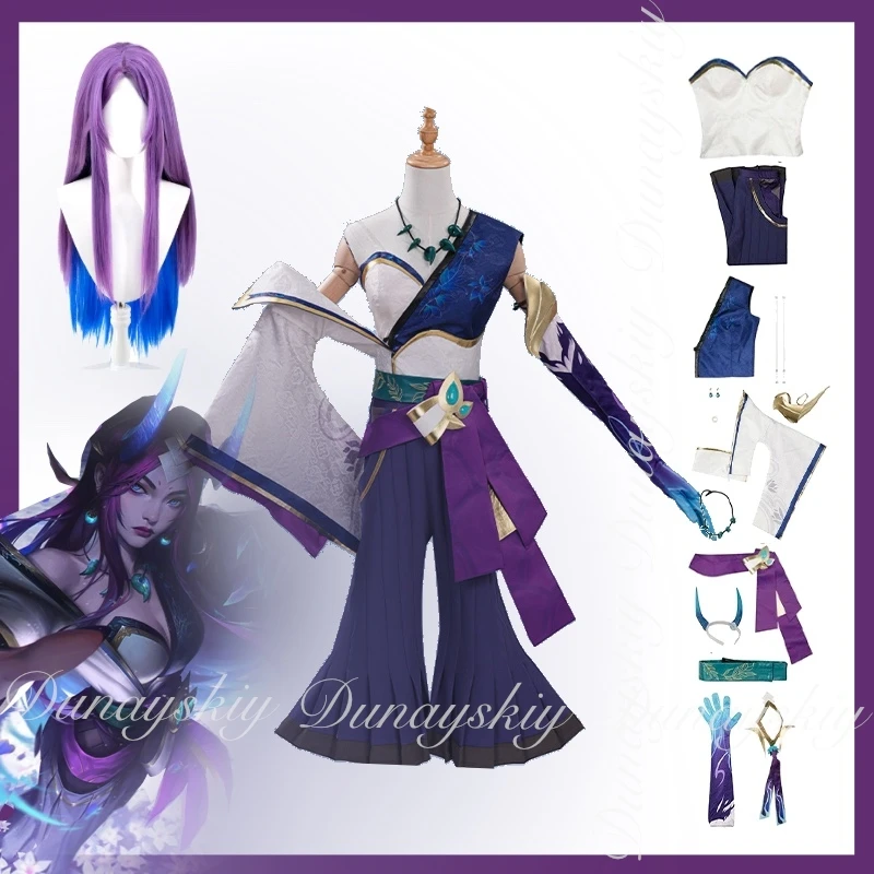 Moba Game Spirit Blossom Irelia Skin Spotlight Cosplay مع شعر مستعار أرجواني متدرج يعتمد على فريق القتال بطل كوسبلاي disfraz مجموعة كاملة
