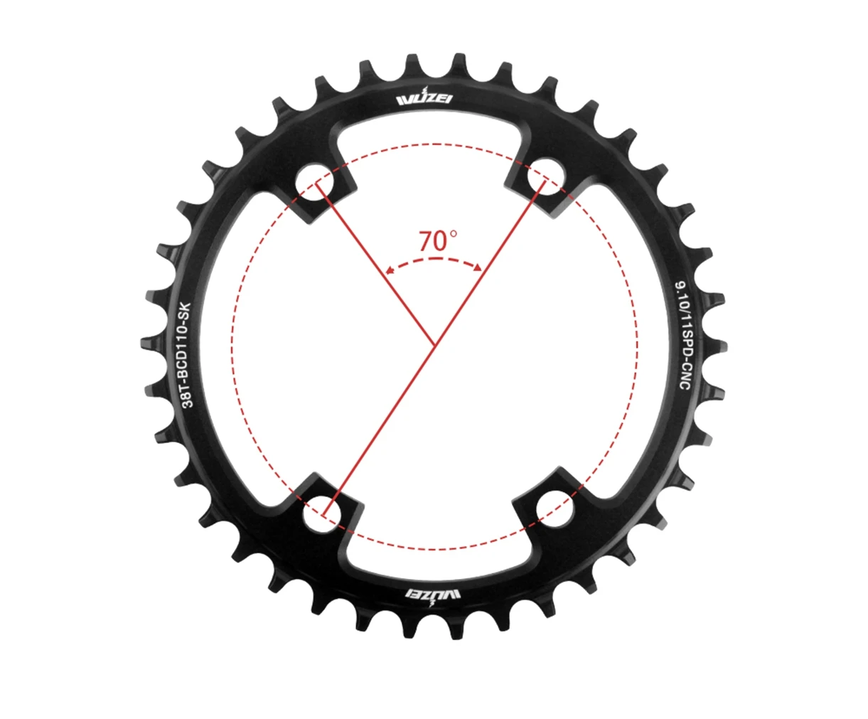 WUZEI Rennrad-Kettenblatt, 4 Schrauben, Kettenblatt, 110 BCD, Kettenrad, schmale breite Sterne, 110 BCD, Fahrradkrone für Shimano 105 R7000 R8000 – Detail 5
