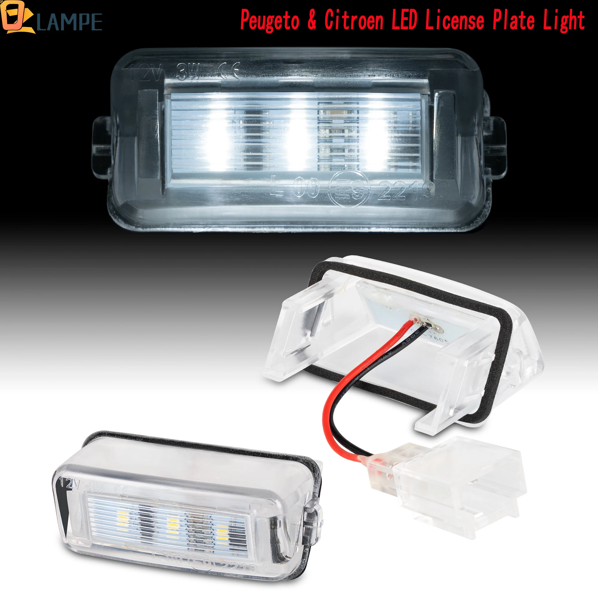 2PCS LED License Plate Light for Citroen C3/C3 II/C3 PICASSO/C4 PICAS/SO/C5 II/C5 Peugeot 206 (T1)/206 Partner (B9)/Partner M49