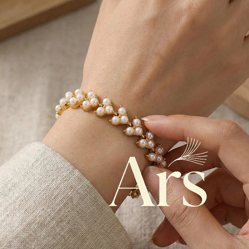 

Ars Elegant Imitation Pearl Bracelet 18k Gold Plated Bracelets Adjustable Stainless Steel Bracelet Delicate Jewelry Gift for Her