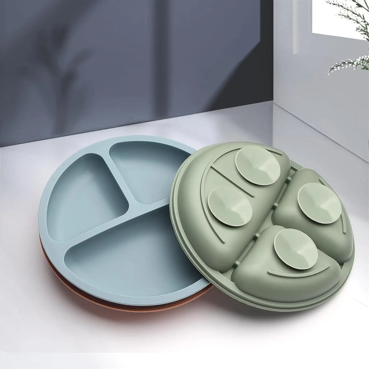 

Детская силиконовая круглая тарелка с тремя сетками и крышкой из полипропилена, набор посуды, тарелка для прикорма для кормления детей с присоской