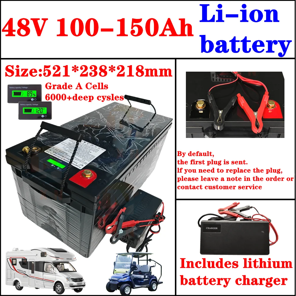 48v 150AH li-ion Lithium Replace power battery 48v 100Ah 5kwh 7kwh for Golf cart backup RV EV inverter Solar System +1charger