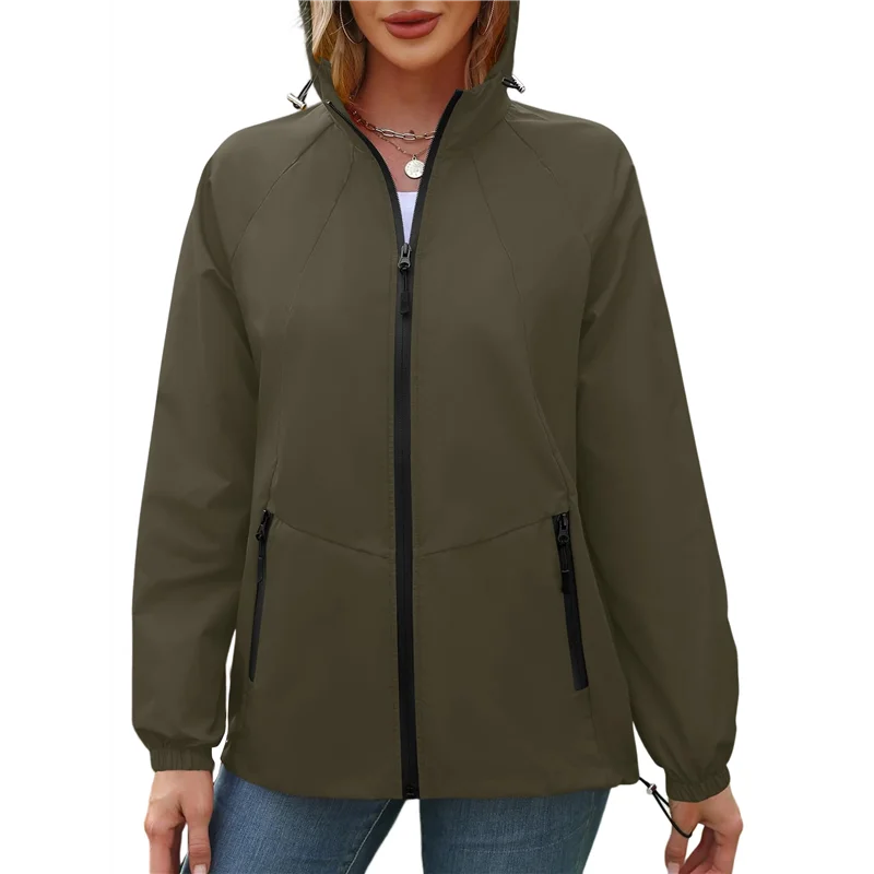 

A26F-Rain Jacket For Women Waterproof Windbreaker Jacket With Hood Packable Raincoat With Pockets