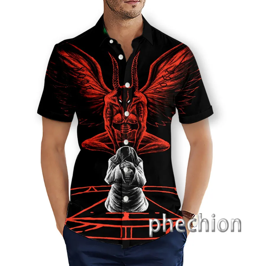 New Fashion Summer Hawaiian Satanic Skull Angel And Demon 3D Printed Mens Short Sleeve Beach Shirts T28