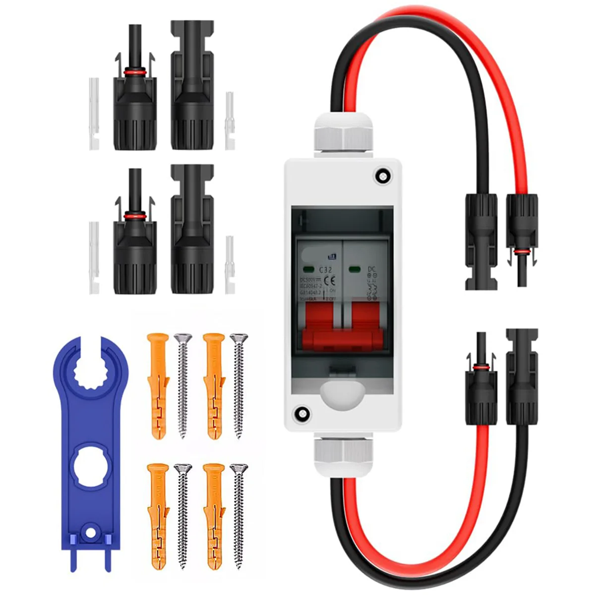 Solar Panel Disconnect Switch, CGELE32A DC 500V Breaker Box PV Disconnect Switch with IP65 Waterproof BoxT98C