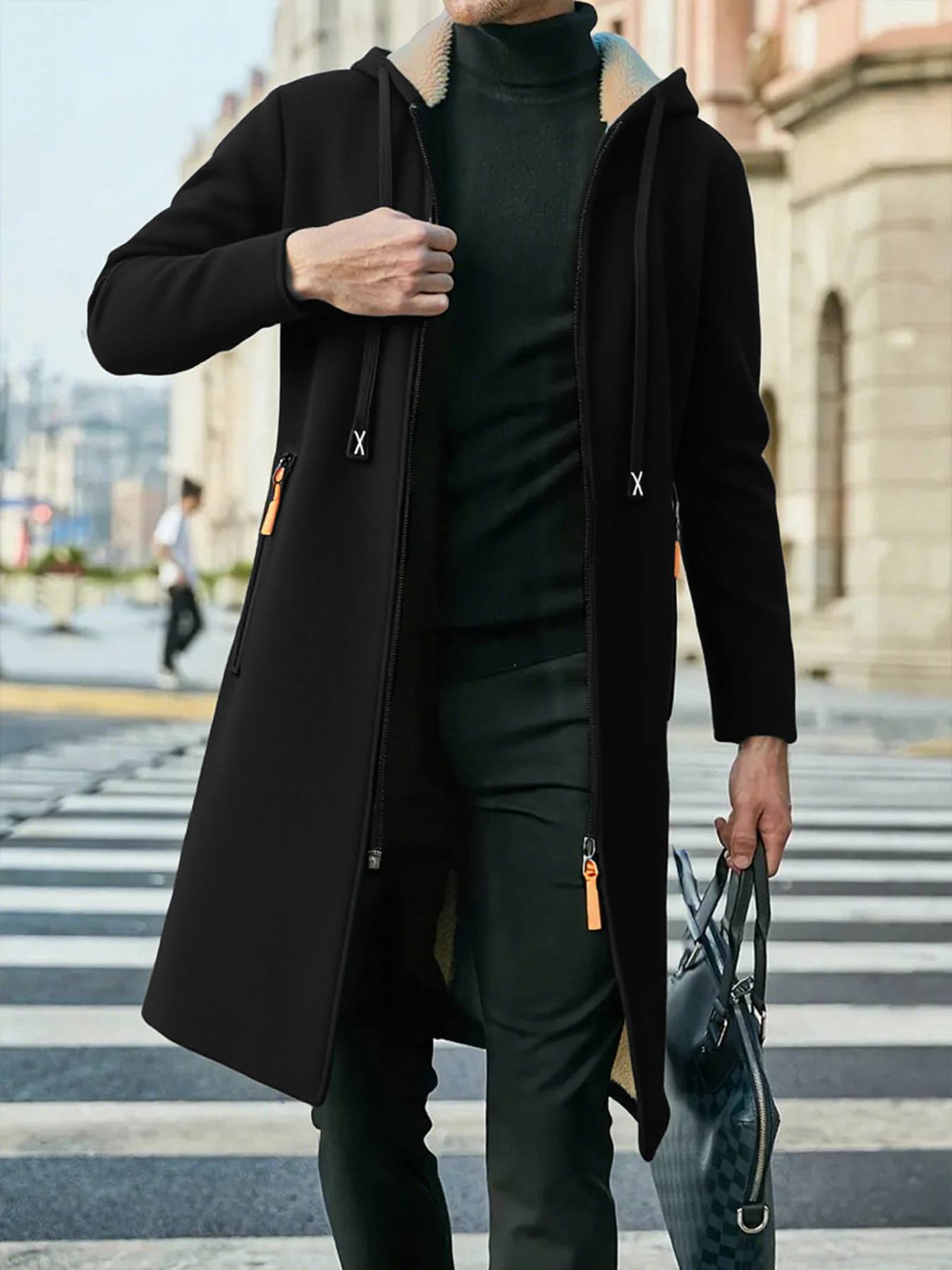 ほぼ新品！OVERCOAT HOODIE Men's Thickened Overcoat Jackets Winter Warm Zipper Hoodies Long