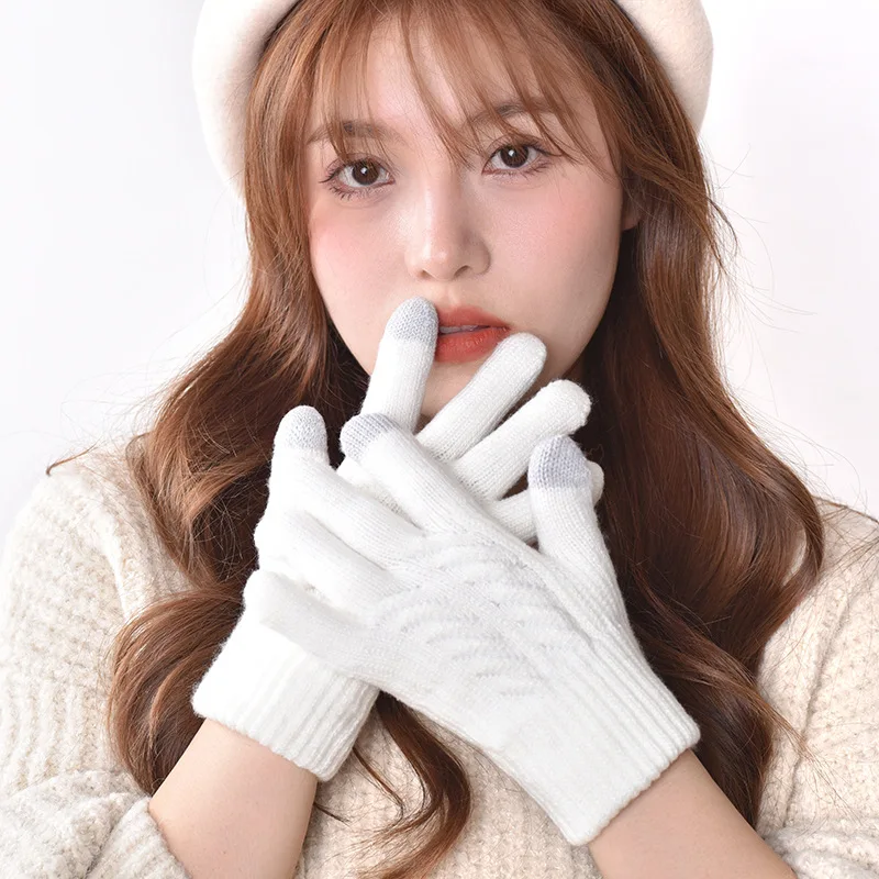الشتاء طالب قفازات الحياكة فتاة هدية الكريسماس النساء موضة تويست الدافئة شاشة تعمل باللمس القفازات الإناث أصابع كاملة قفازات