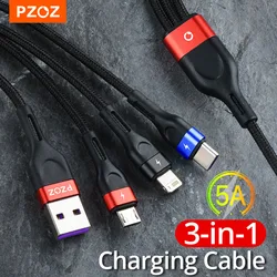 PZOZ 3 in 1 cavo USB 5A tipo C cavo ricarica Super veloce per iPhone 14 13 12 11 Samsung Xiaomi Huawei cavo Micro USB caricatore