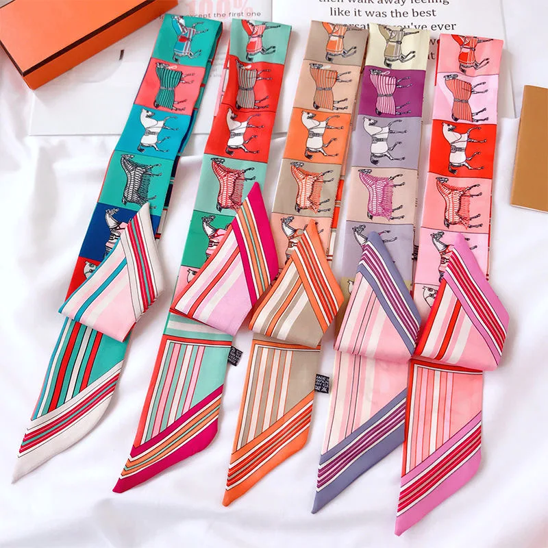 5*90cm Koreanische Version des klassischen karierten Kriegsspferdes Damen Vielseitiger Twill Streamer Wickeltaschenband Seidenschal Kleiner Schal
