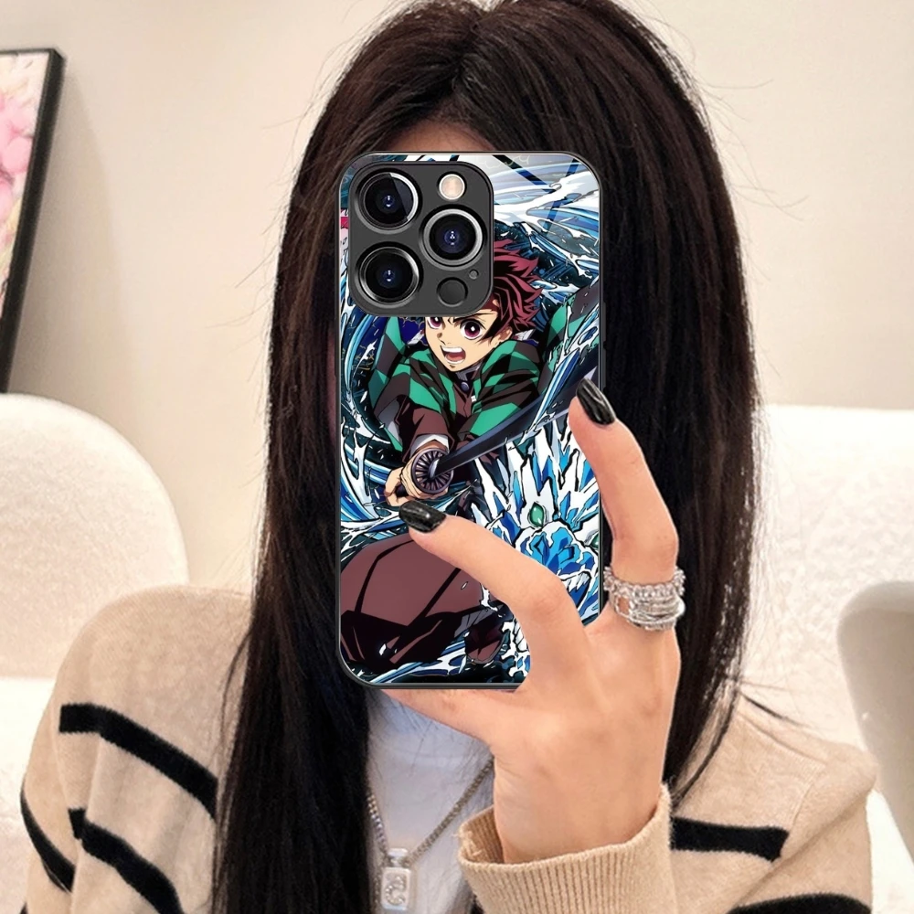 Demon Slayer Tanjiro Mobile Phone Case for iPhone 15 14 13 12 11 X XR XS 8 Pro Max Plus Mini PC Glass Phone Cover Shell