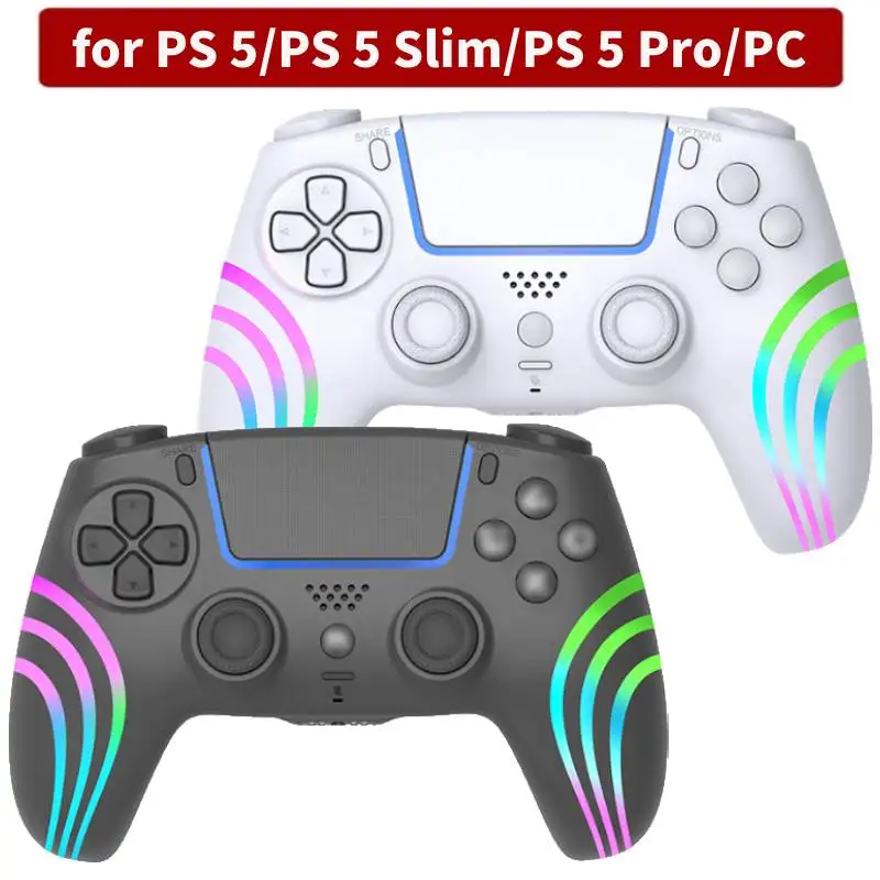 Wireless Gaming Controller for PS 5/PS 5 Slim/PS 5 Pro Bluetooth-Compatible 4.0 Game Controller Dual Vibration/6 Axis Gyro/Turbo