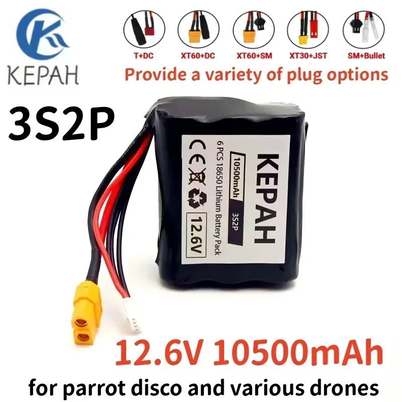 New 12V Battery 12.6V 10500Ah 3S2P Li-ion Use Single Cell NCR18650 Combination Suitable for Parrot Disco and Various Drones