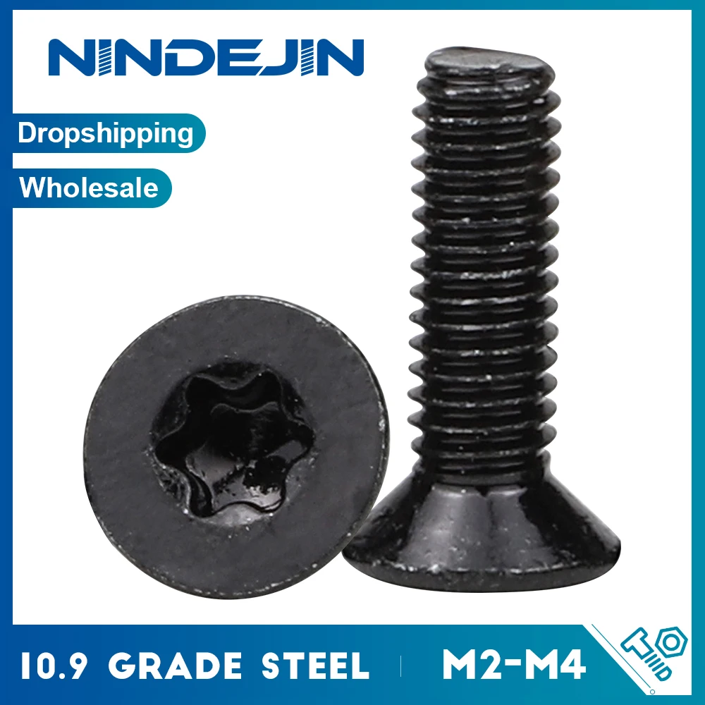 50 قطعة رئيس شقة توركس آلة المسمار M2 M2.5 M3 M4 10.9 الصف الأسود الصلب CSK رئيس البرقوق ستة الفص ستار المسمار