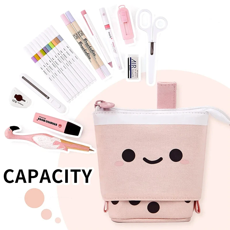 Imagem -04 - Standing Milk Tea Pencil Case Telescópico Pen Holder Bolsa de Papelaria Pen Box For School Students Material de Escritório Bolsa Bonito