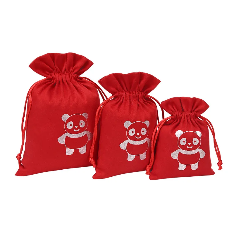 

100pcs Custom Logo Name Flannel Jewelry Small Gift Bags Red Velvet Drawstring Packaging Pouches Wedding Favor Candy Goodie bag