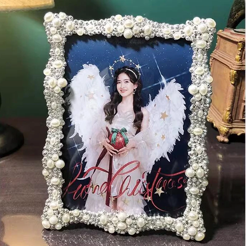 Luxury 6/7inch Golden Pearl Inlay Metal Picture Frame Photocard Holder Poster Frame For Room Decoration PF01g