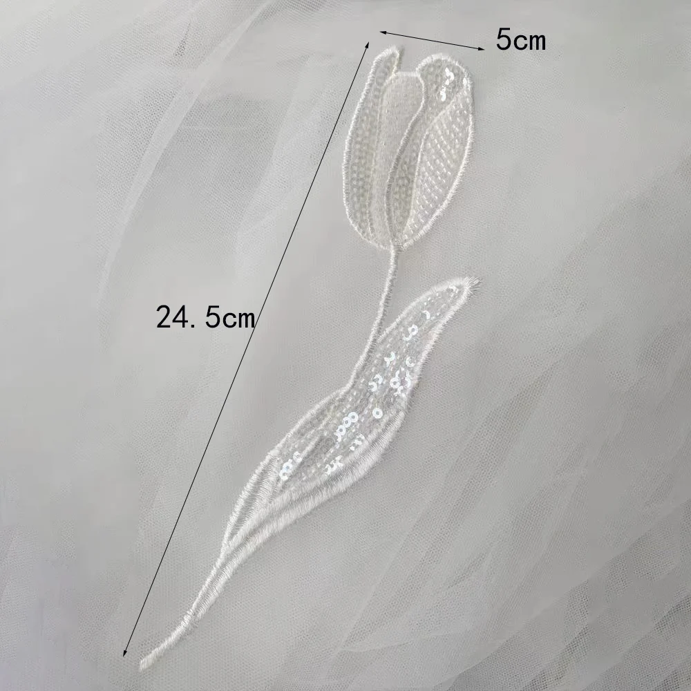 1Pair Black White Sequin Embroidery Tulip Decal Embroidered Patches Applique Clothing Patch Decoration