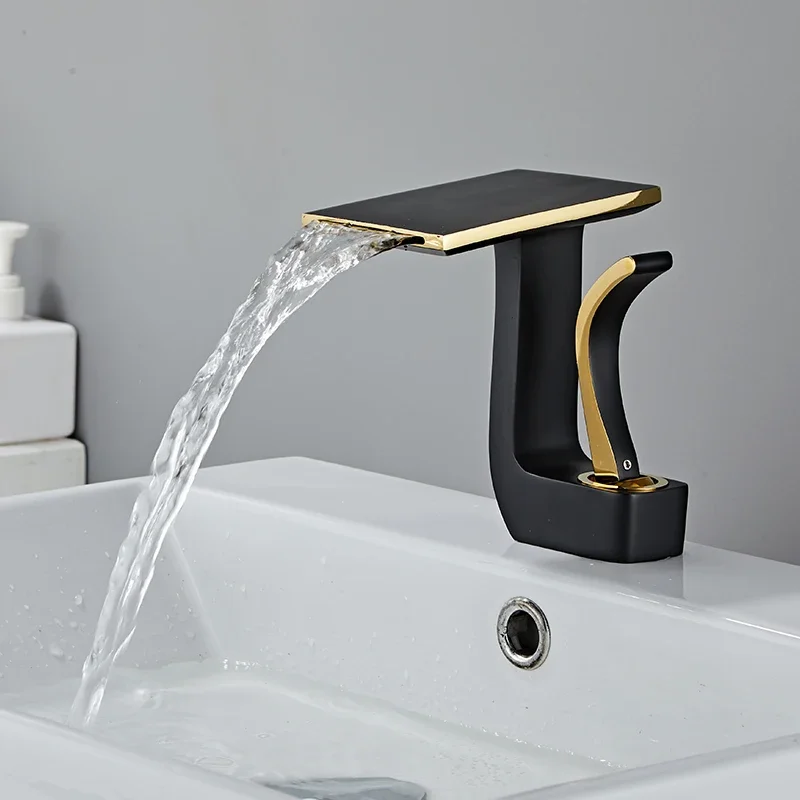 Waterval Badkamerkranen Warm en Koud Water Wastafelkranen Zwarte Kraan Badkamer Wc Messing Wit Zwart Goud Wastafel Kraan Torneira