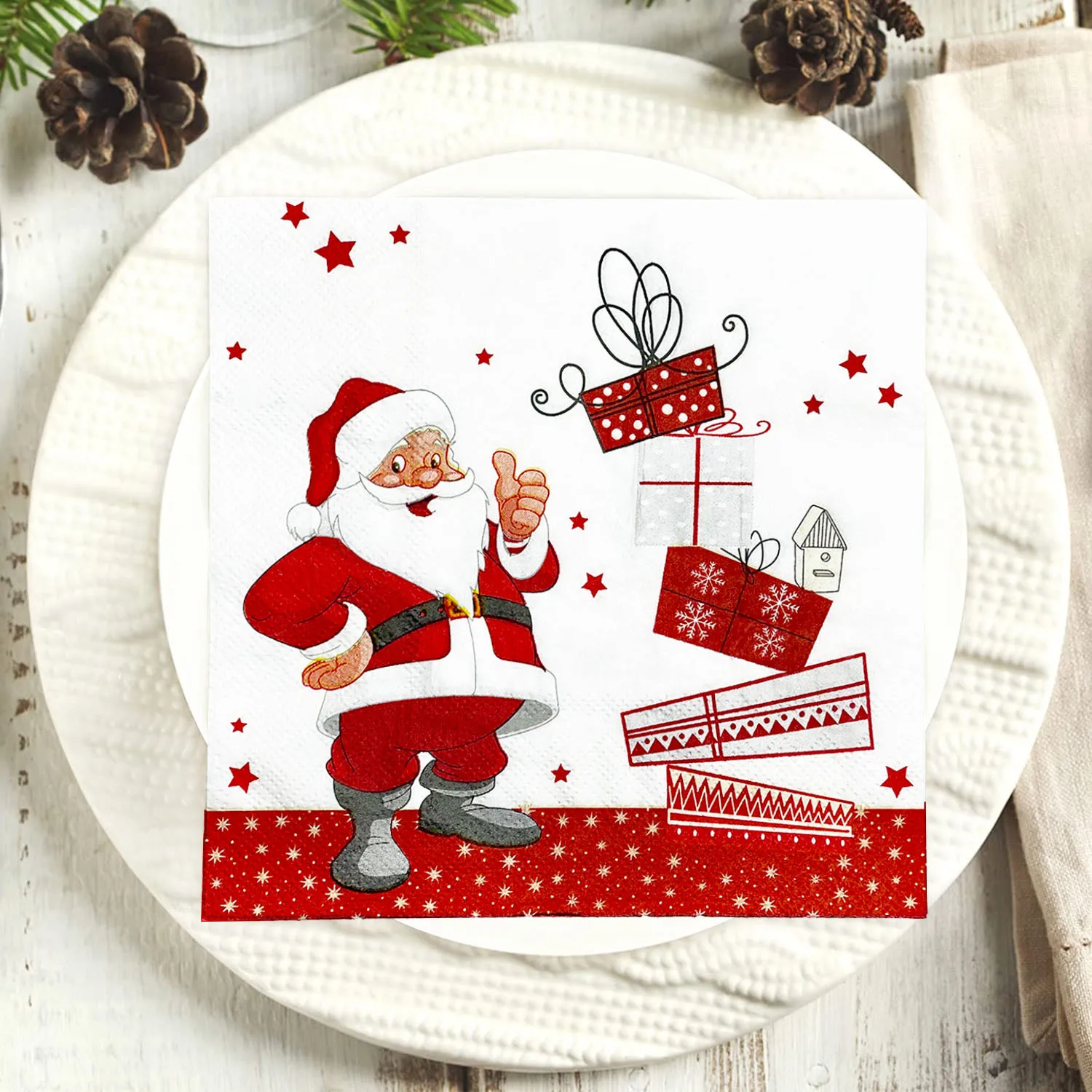 100pcs Santa Claus กระดาษผ้ากันเปื้อน 33x33 ซม.2 ชั้นทิ้งคริสต์มาสกระดาษผ้าขนหนูสําหรับ 2025 Xmas PARTY ตกแต่งโต๊ะรับประทานอาหาร