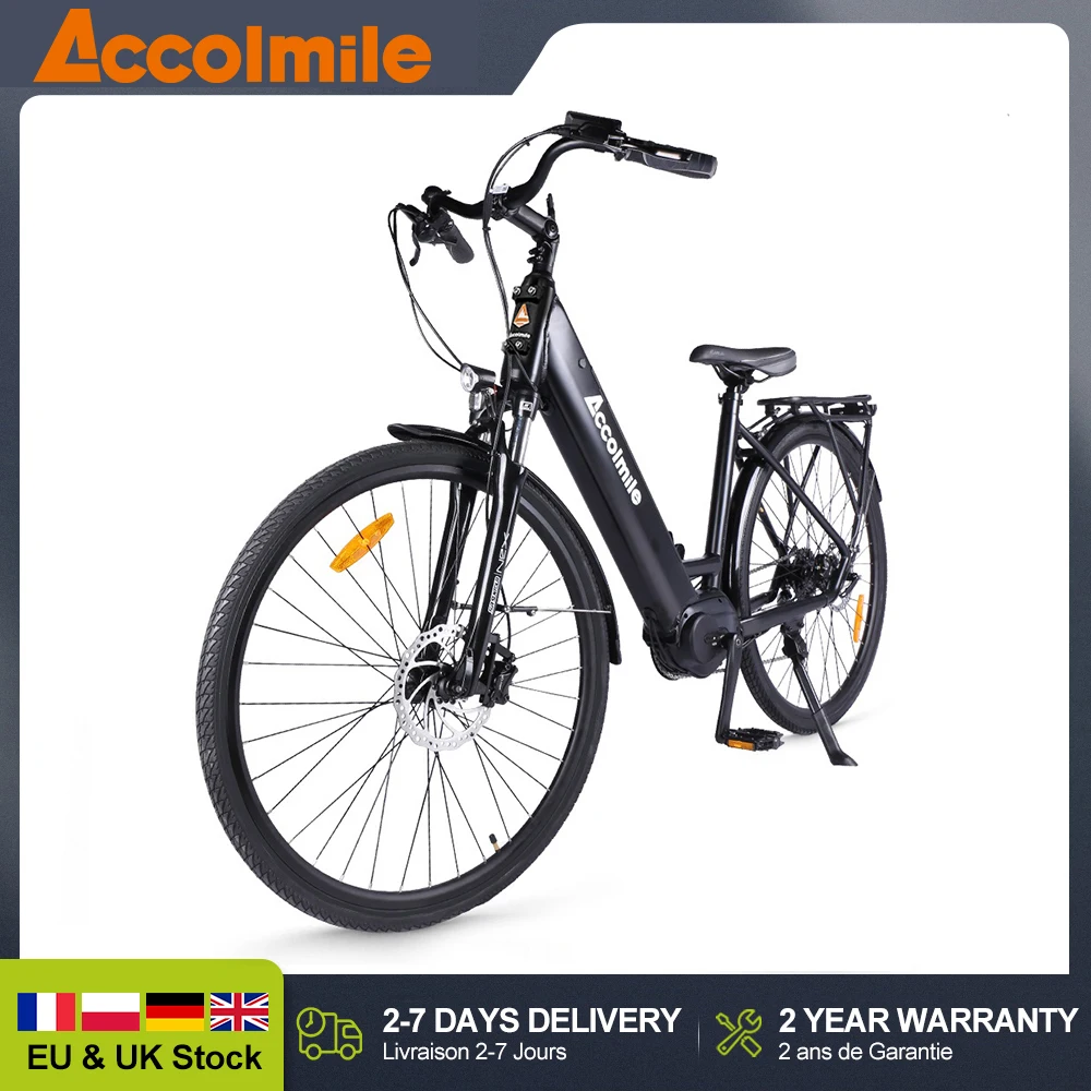 Accolmile Black / White Electric Bike Powerful 250W City Ebike With BAFANG Mid Motor 700C Adult Electric Bicycle Mens Womens