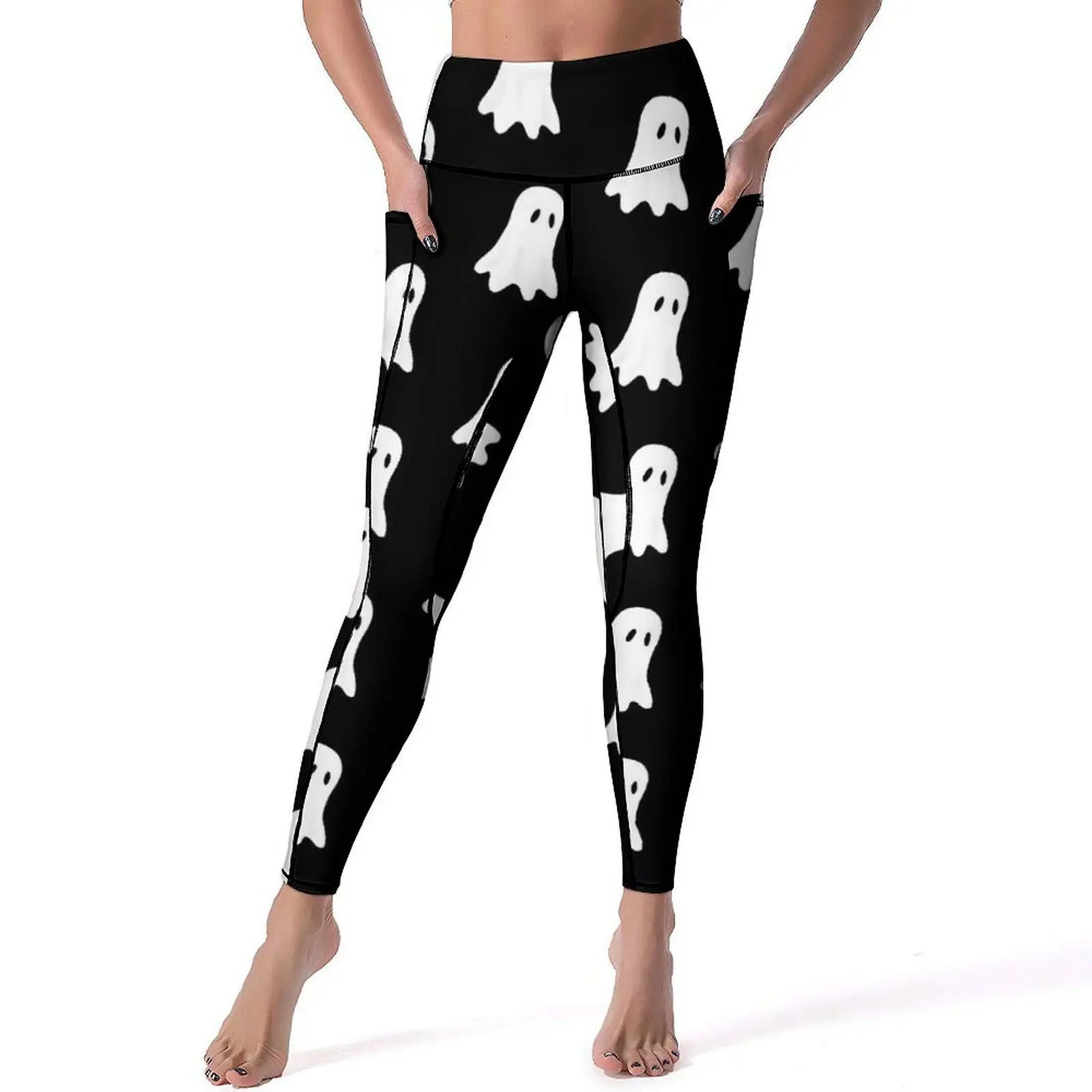 

White Ghost Yoga Pants Cute Halloween Leggings Sexy High Waist Breathable Yoga Sport Legging Stretchy Fitness Gym Leggins