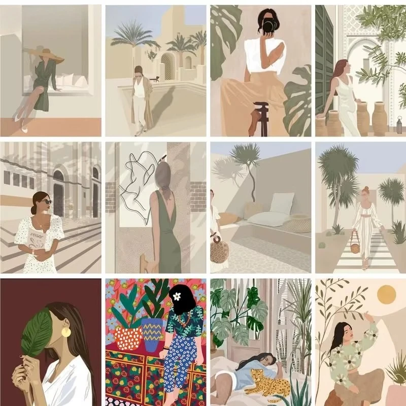 MINISO-Juego de pintura al óleo por números de acrílico para mujer, decoración del hogar, decoración del dormitorio como amigo, el mejor regalo, mejora el sentido de la belleza, Frameelss