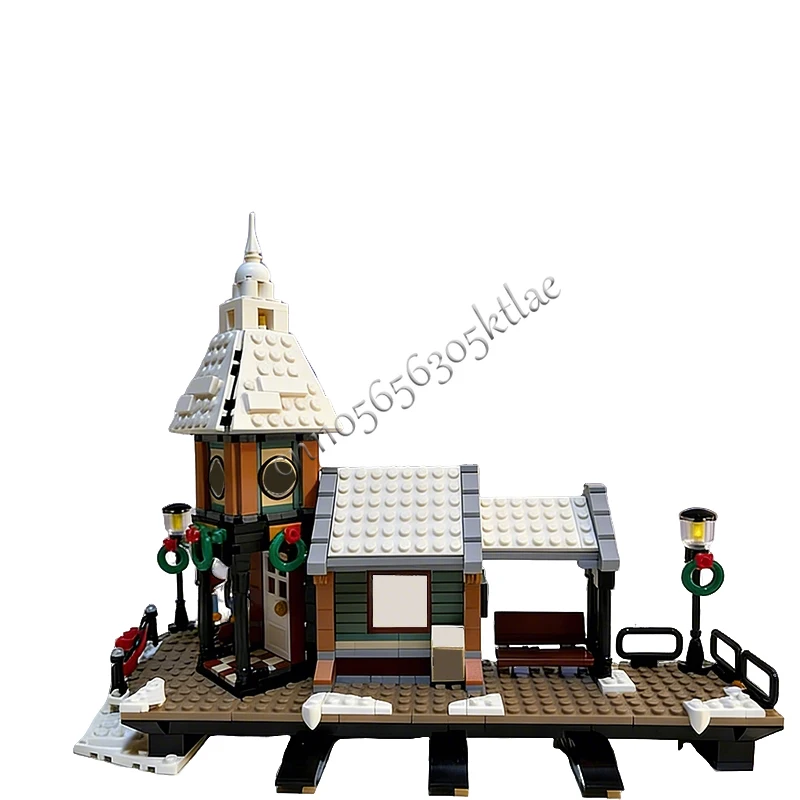 637 STUKS Huis Straat 10259 Winter Dorp Treinstation Mods MOC Aanpasbare Modulaire Bouwsteen DIY Jongens Vakantie Speelgoed Cadeaus
