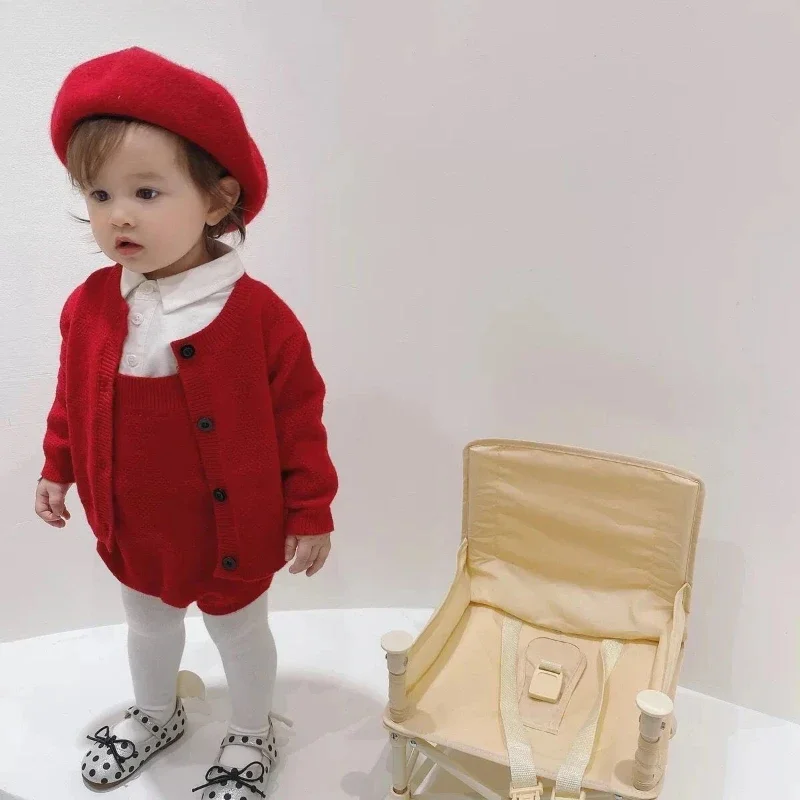 2024 New Baby Sweaters Knitted Strap Bag Fart Clothes Red Diamond Pattern Baby 100-Day-Old Triangle Ha-Ha Clothes Spring Autumn