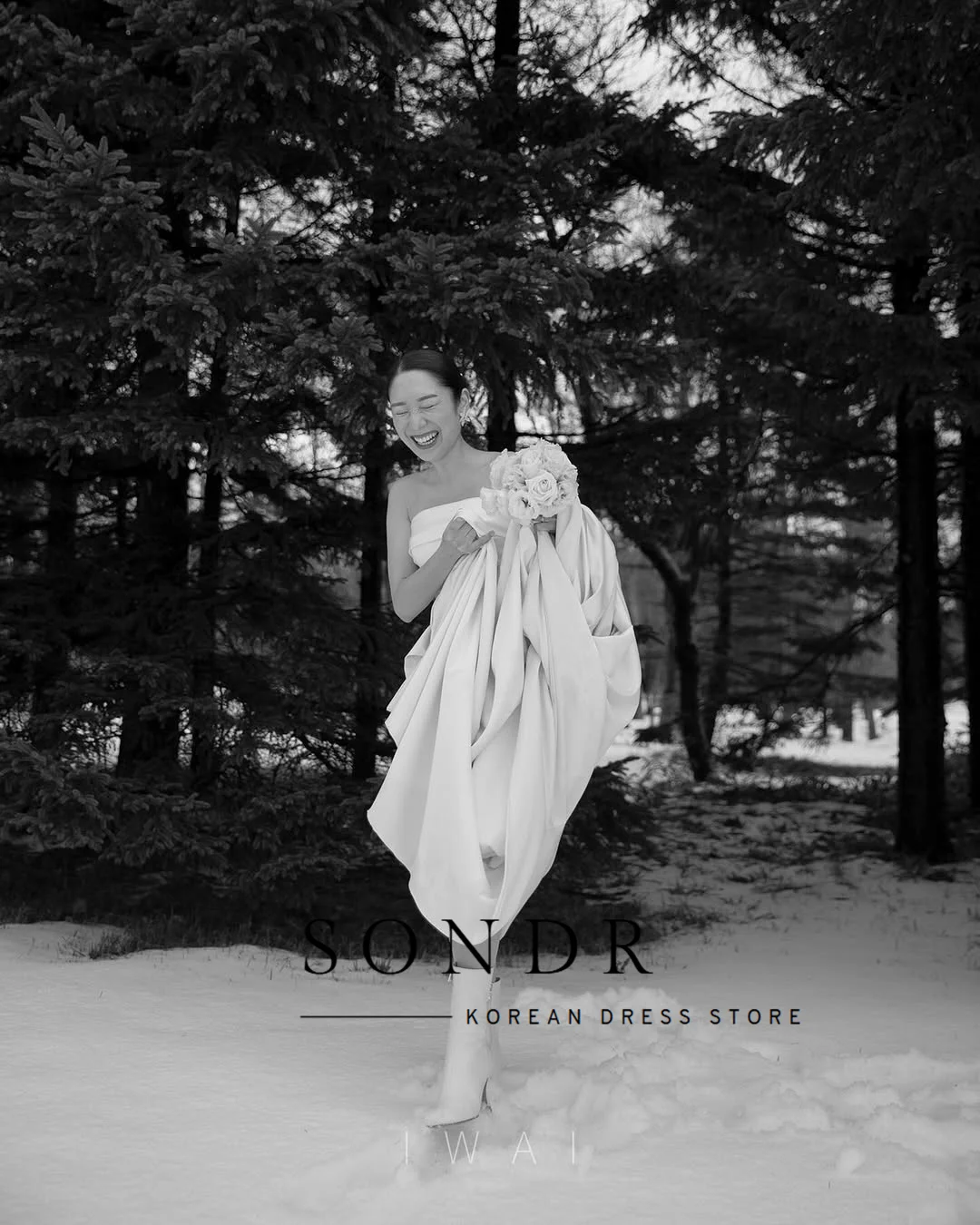 فساتين زفاف كورية جديدة من Sondr من الحرير والساتان بدون حمالات فستان شتوي للتصوير الفوتوغرافي مخصص على شكل حرف A فساتين زفاف ذاتية 2026