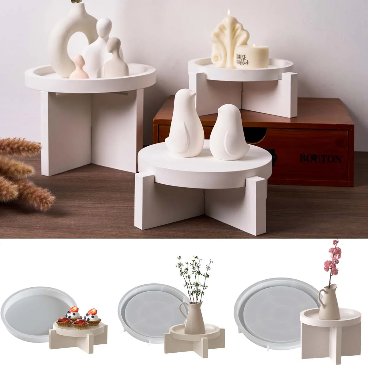Round Stand Dish Silicone Mold DIY Cup Pastry Plate Casting Molds Plaster Resin Jewelry Storage Tray Craft Making Home Decor - Image 5