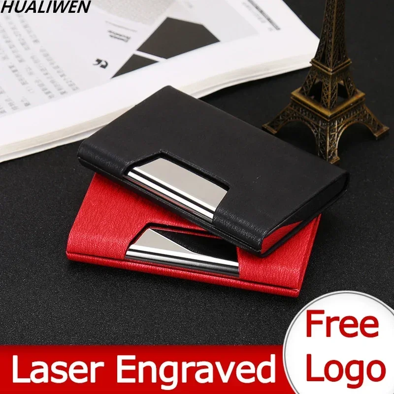 Laser Engraved LOGO Case Stainless Steel Aluminum PU Case Lid Credit Card Men's Business Card Holder Card Wallet