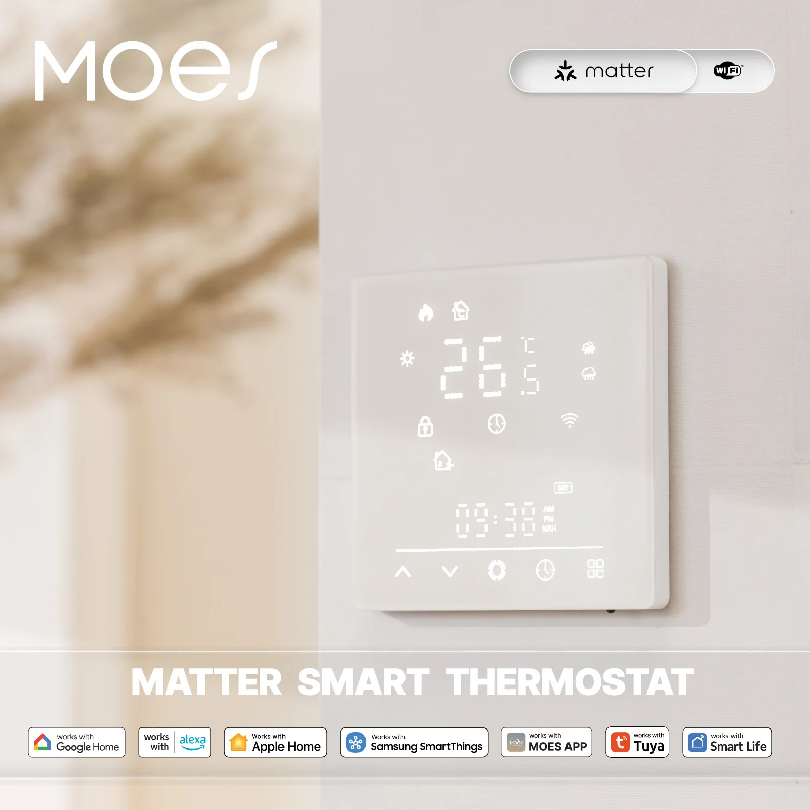 

MOES Tuya Matter WiFi Smart Thermostat Temperature Controller Water Boiler Electric Heating With Alexa Google Apple Smartthings